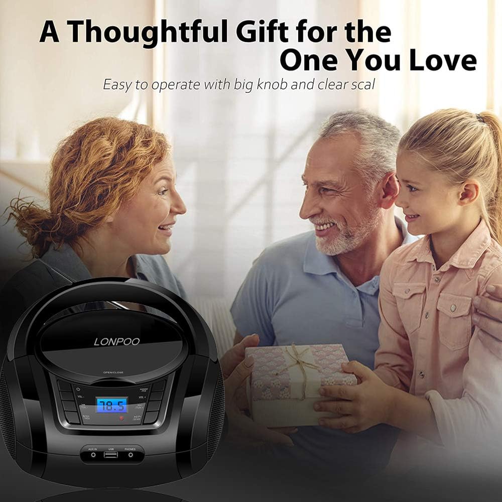 Tragbarer CD-Player Boombox mit FM-Radio/Bluetooth/USB/AUX-Eingang | 3,5 mm MIC & Kopfhöreranschluss