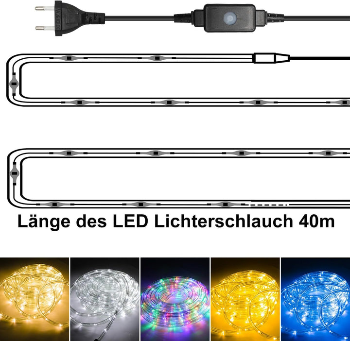 Cecaylie LED Lichterschlauch Aussen Innen, 40M 960 LEDs Warmweiss Lichtschlauch mit Timer und 8 Modi