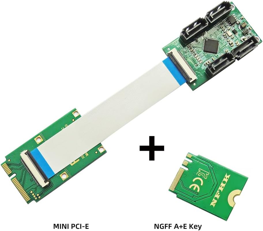 cablecc Mini PCI-E&A+E-Key auf Vier SATA3.0 6 Gbit/s Festplattenverlängerungskartenkabel 10 cm für S