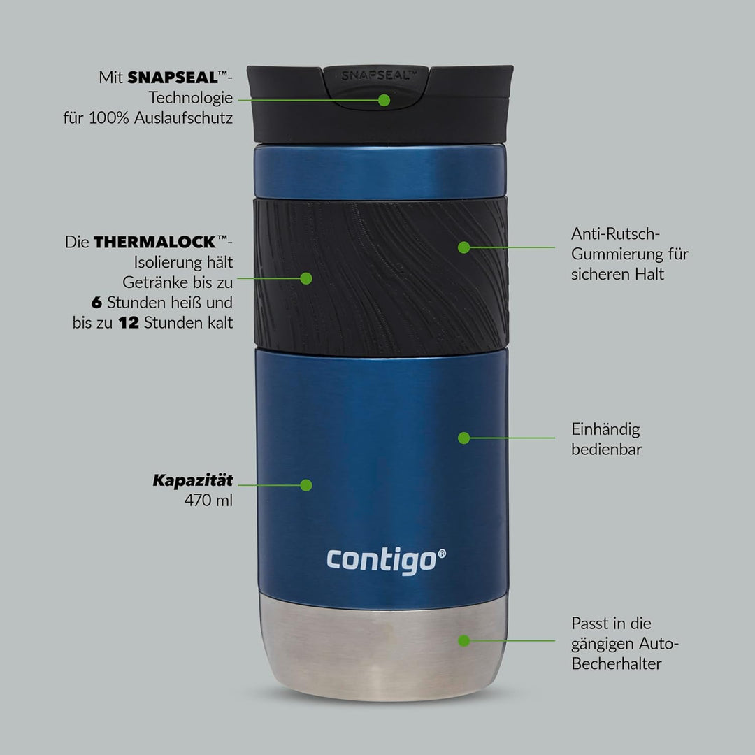Contigo Byron 2.0 Thermobecher, Edelstahl Isolierbecher mit Snapseal Verschluss, Kaffeebecher to go,