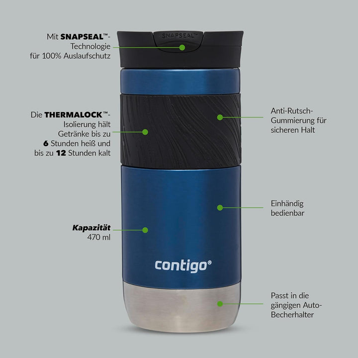 Contigo Byron 2.0 Thermobecher, Edelstahl Isolierbecher mit Snapseal Verschluss, Kaffeebecher to go,
