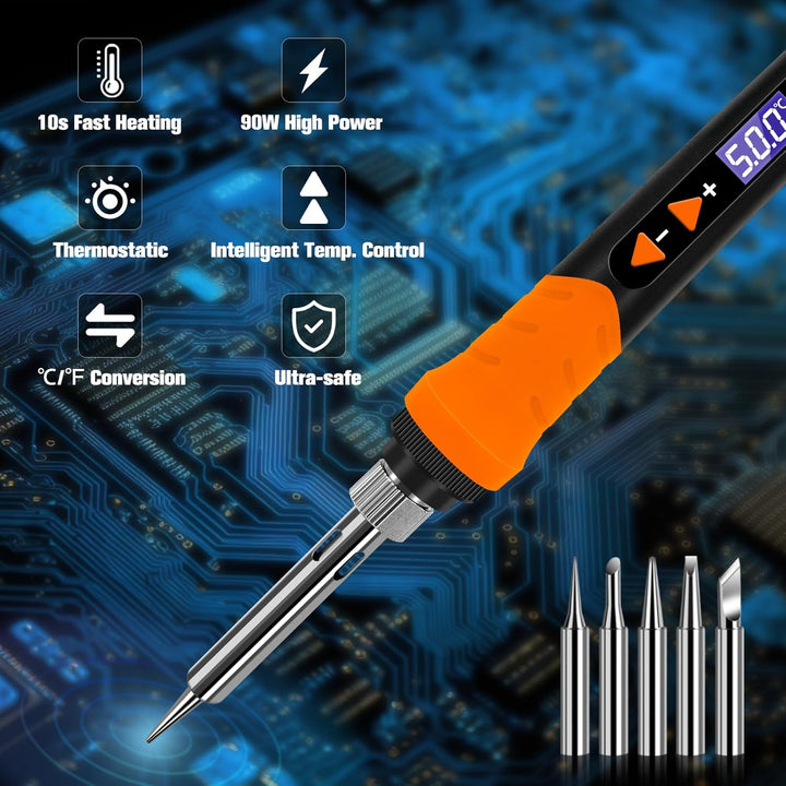 Lötkolben, 90W Lötset, LCD-12-in-1-Lötwerkzeug, einstellbare Temperatur 200–500 °C, mit 5 * austausc