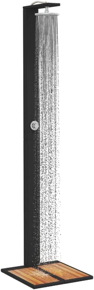 Faroom Rattan Gartendusche mit 180° Regenduschkopf Grosser Pooldusche mit Lattenboden Outdoor Dusche