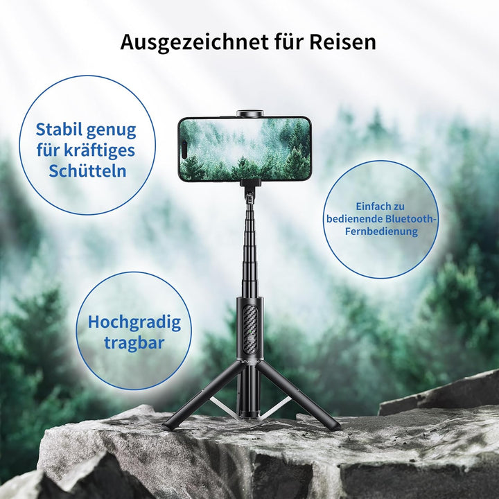 ATUMTEK Bluetooth Selfie-Stick Stativ, 3 in 1 Aluminium Selfie Stange, 360° Drehbar, mit Kabelloser