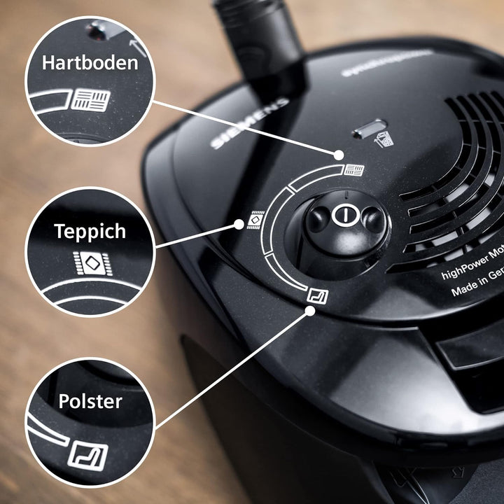 Siemens Staubsauger mit Beutel synchropower VS06A212, Bodenstaubsauger, Hygiene-Filter, Bodendüse fü