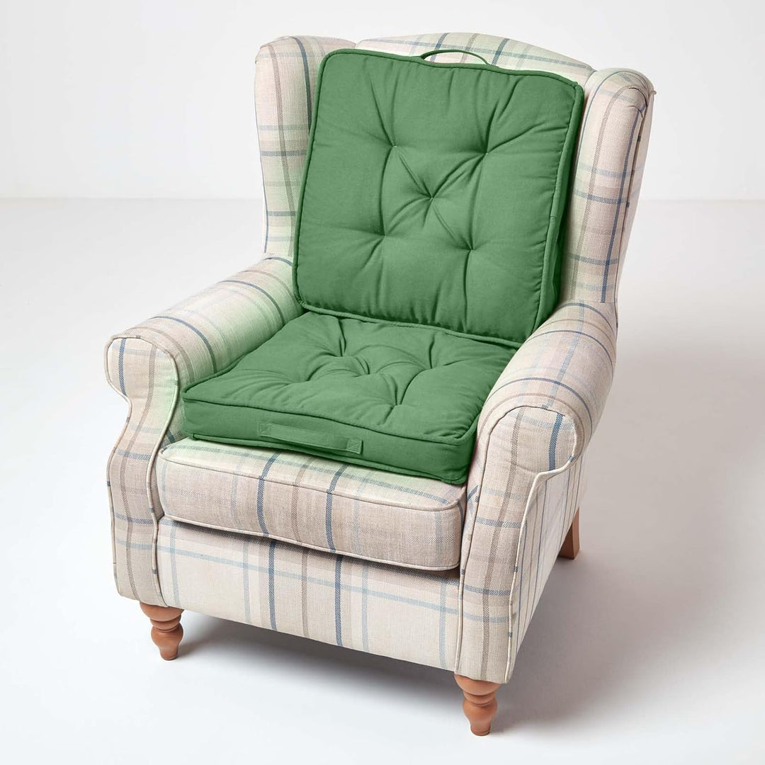 Homescapes Faltbares Reisekissen 50x50 cm grün, Auto-Sitzkissen mit Rückenlehne, Klappsitzkissen für