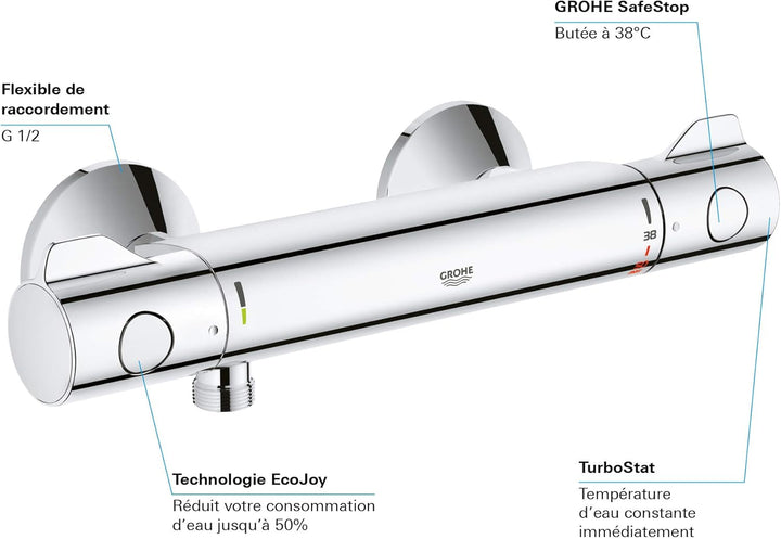 Grohe GRT 800 THM Brause AP 1/2" F, Silber Ohne Dusch-Set, Ohne Dusch-Set