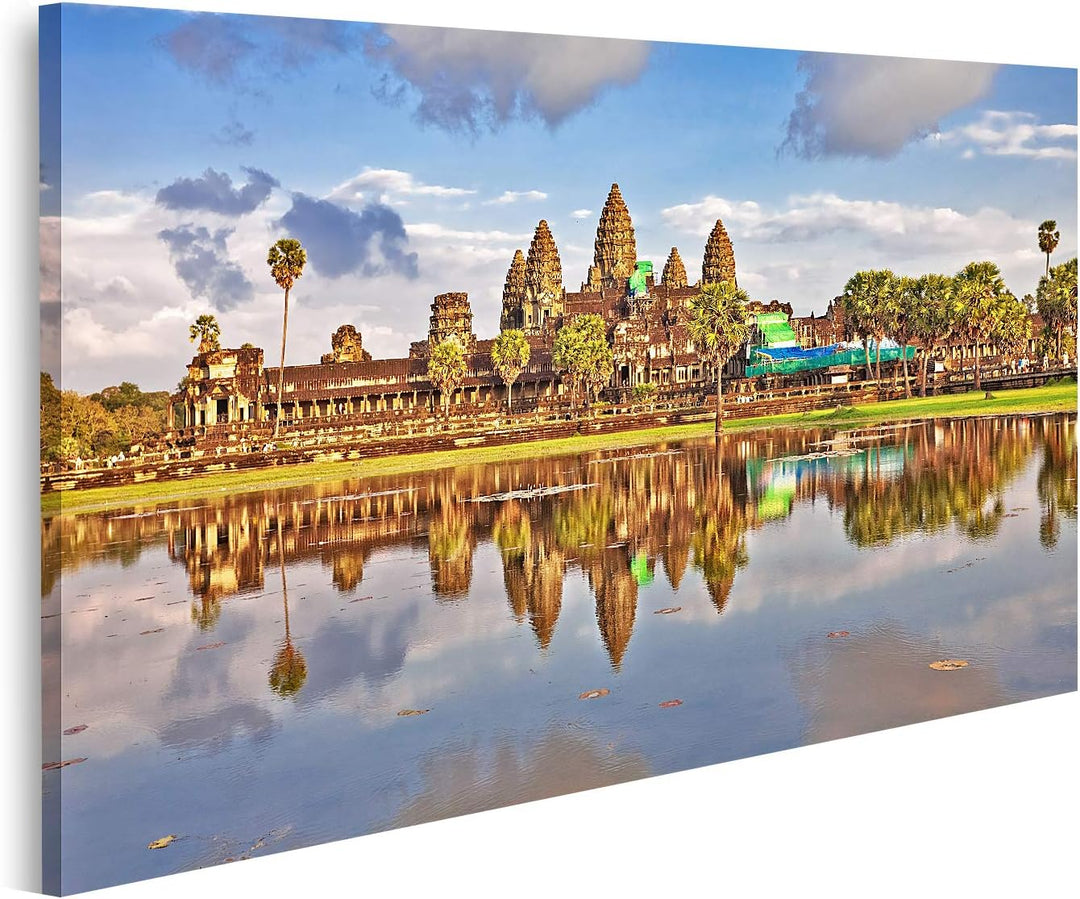 islandburner Bild auf Leinwand Angkor Wat Tempel Bilder Wandbilder Poster, Leinwand 80x40cm