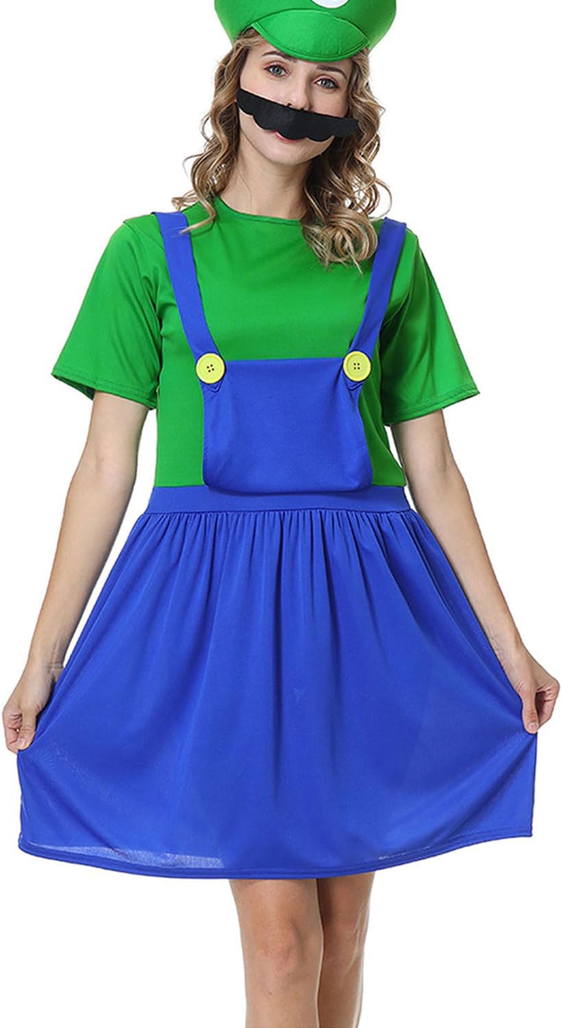 VISVIC Cosplay Kostüm Super Brothers Klempner, Kostüm mit Bodysuit, Cap und Schnurrbart, Karneval Ha