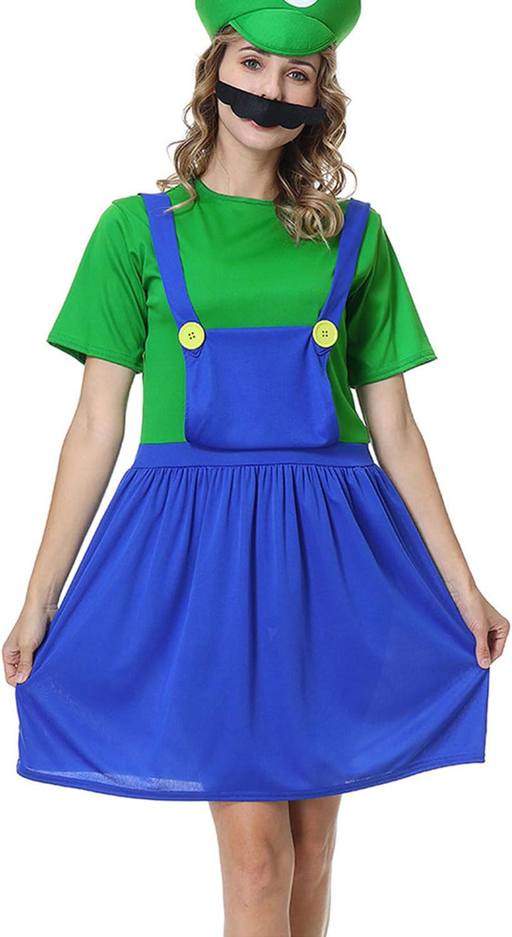 VISVIC Cosplay Kostüm Super Brothers Klempner, Kostüm mit Bodysuit, Cap und Schnurrbart, Karneval Ha