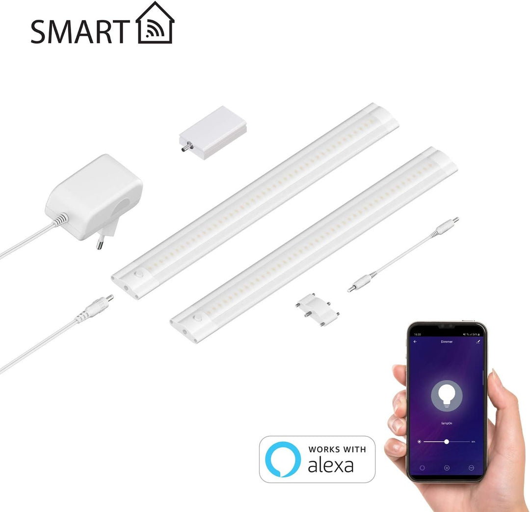 ledscom.de Smarte LED Unterbau-Leuchte SIRIS weiss matt mit WLAN-Controller, flach, Smart-Home, Alex