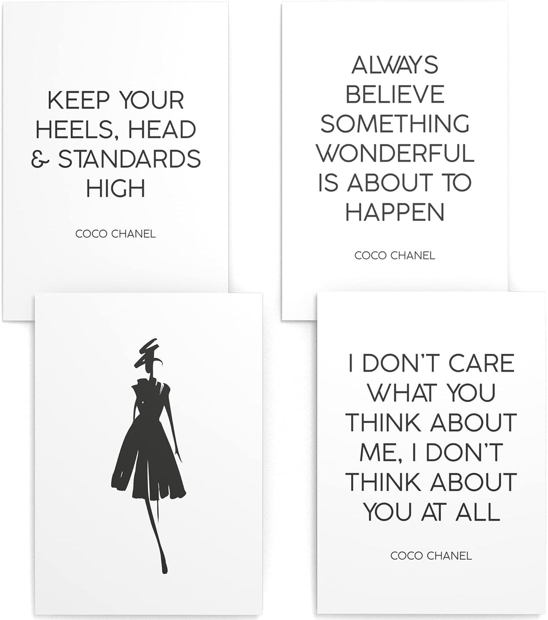 Papierschmiede® Premium Spruchposter Set 4er DIN A2 (42x59 cm) Motiv: Coco Heels, Fashion Quote, Pos