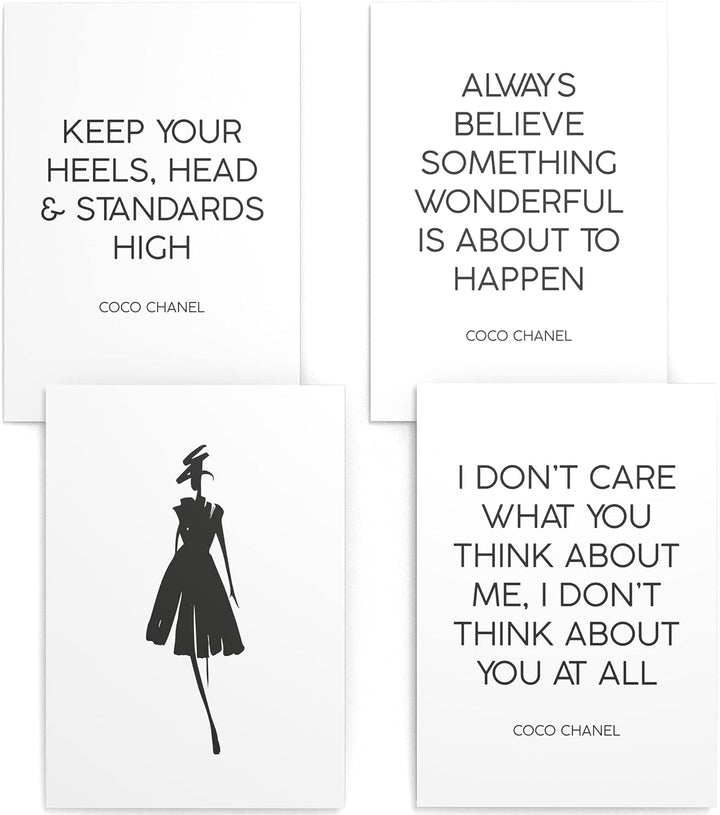 Papierschmiede® Premium Spruchposter Set 4er DIN A2 (42x59 cm) Motiv: Coco Heels, Fashion Quote, Pos