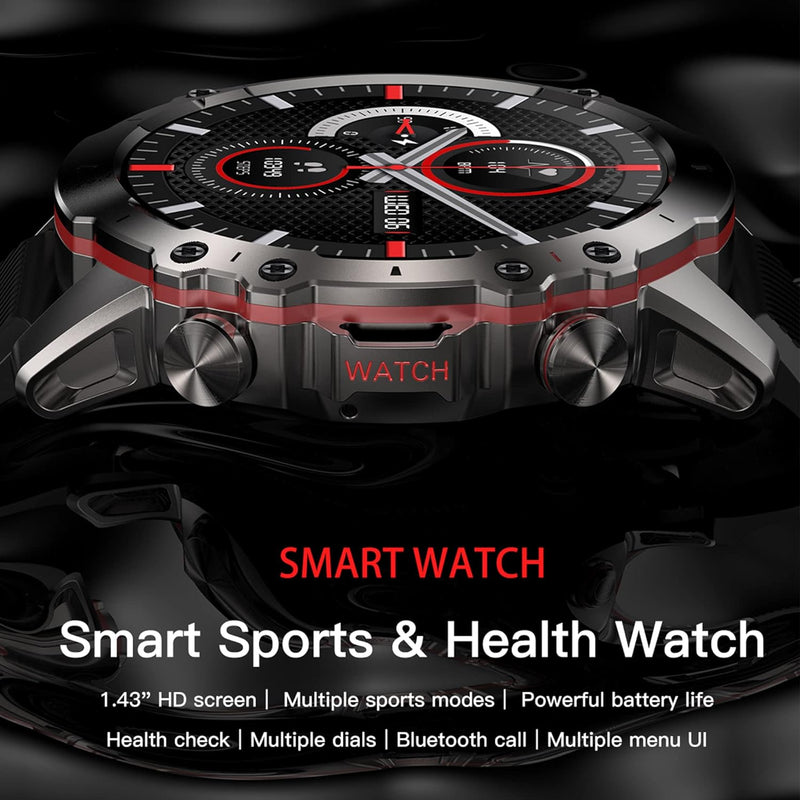 Smartwatch Herren mit Telefonfunktion, 1,43 Zoll HD Voll Touchscreen 5ATM mit 110+ Sportmodi Fitness