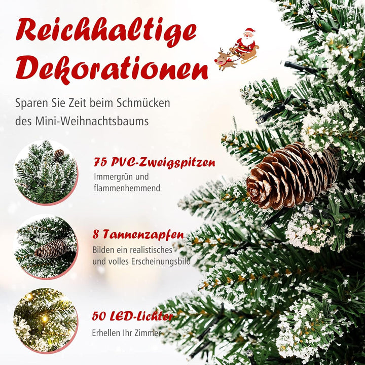 COSTWAY 60cm Künstlicher Weihnachtsbaum klein, Mini Tannenbaum mit Beleuchtung und Schnee, Tisch Chr