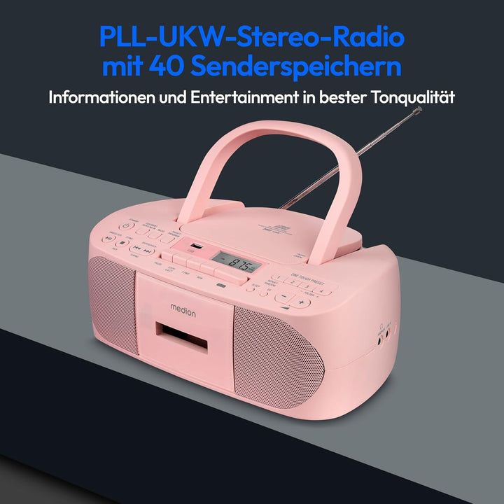 MEDION E65010 Stereoradio (CD-Player, Kassette, USB Anschluss, AUX Audioeingang, MP3-Widergabe. UKW