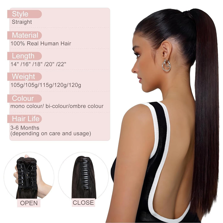 Silk-co Haarteile Echthaar Ponytail Extension Clip in Pferdeschwanz Extensions Echthaar Glatt Zopf H