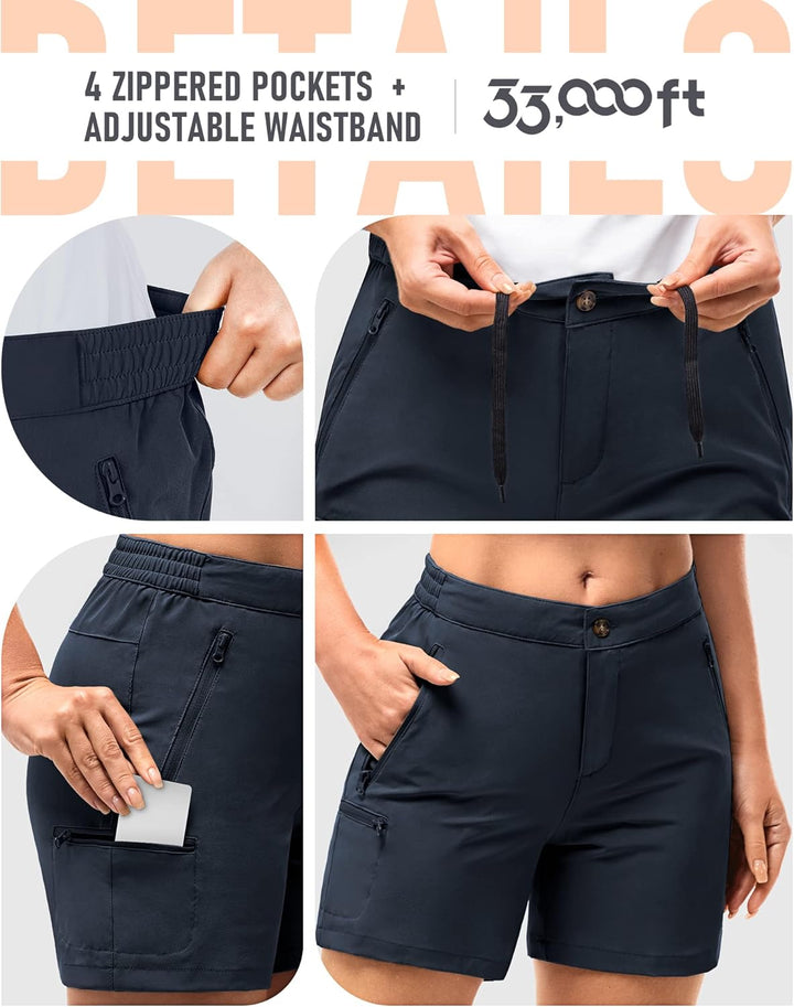 33,000ft Wanderhose Damen Kurz, Cargo Shorts Bermuda Stretch Leichte Laufshorts Sommer UPF50+ Kurze