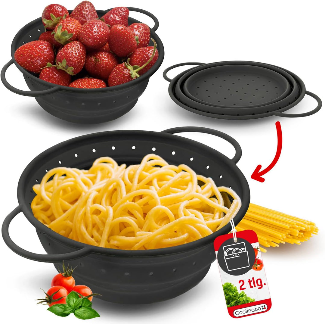 Sieb faltbar aus Silikon | Platzsparend, leicht zu reinigen und Spülmaschinenfest von Coolinato® | V