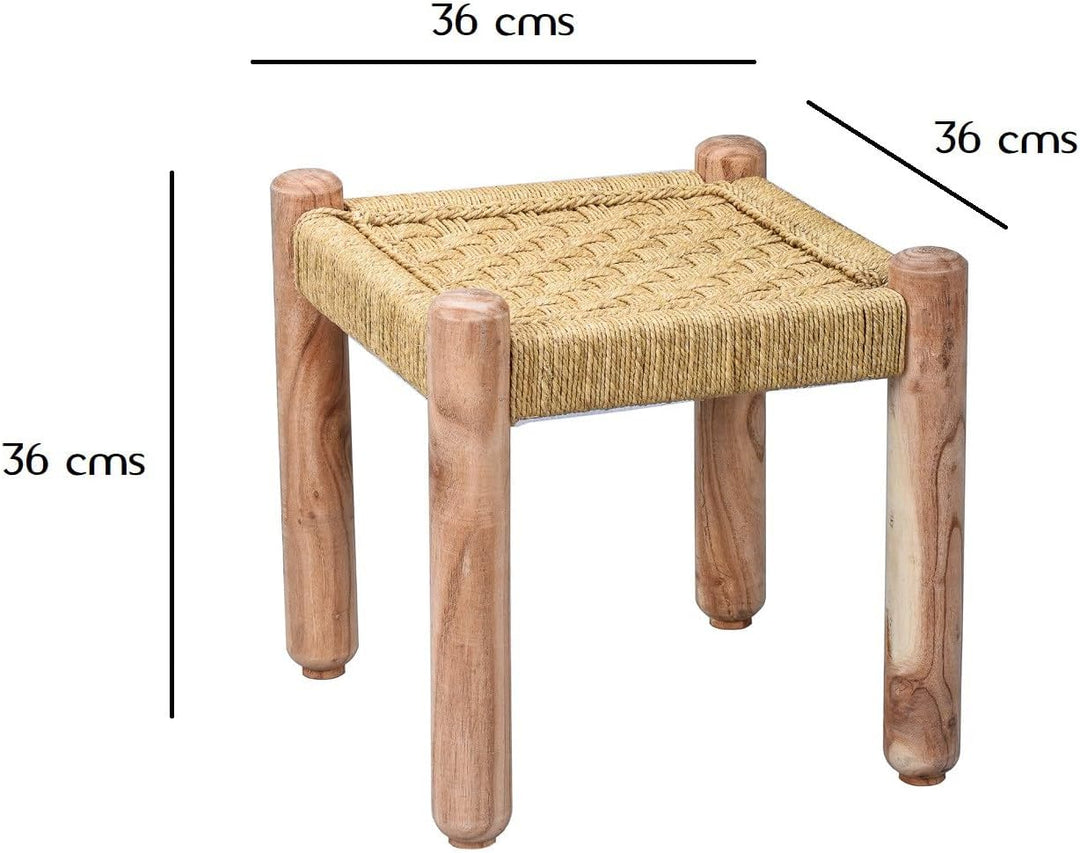 Marrakesch 3er Set Sitzbank Hocker Beistelltisch aus Holz & Jute Josue 36 cm | Ideal im Garten Terra