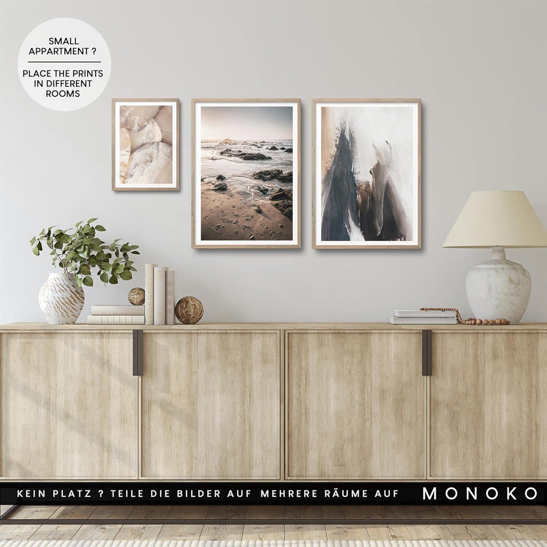 MONOKO® Natur Wandbilder Wohnzimmer Modern | Bilder Beige Schlafzimmer | Poster Set Meer 4xA3 + 2xA4