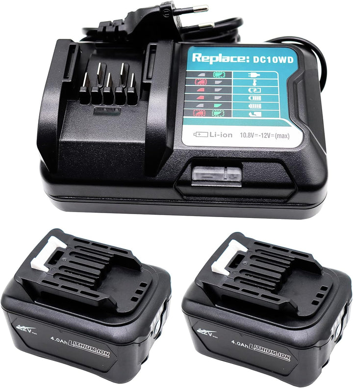 GOLEMON® 12V 2X 4,0 Ah BL1041B Akku mit Ladegerät DC10WD Für BL1016 Bl1021B BL1020B BL1040B Erset Fü