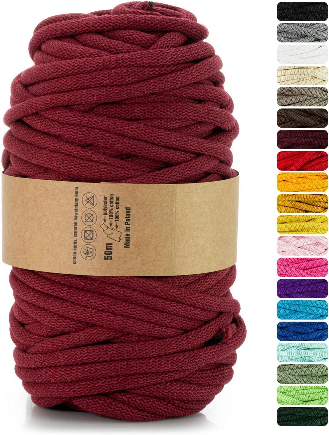 Netuno 1x Makramee Garn Bordeaux 9 mm 50 m Baumwollkordel mit Polyesterkern Dickes Garn Makramee Kor