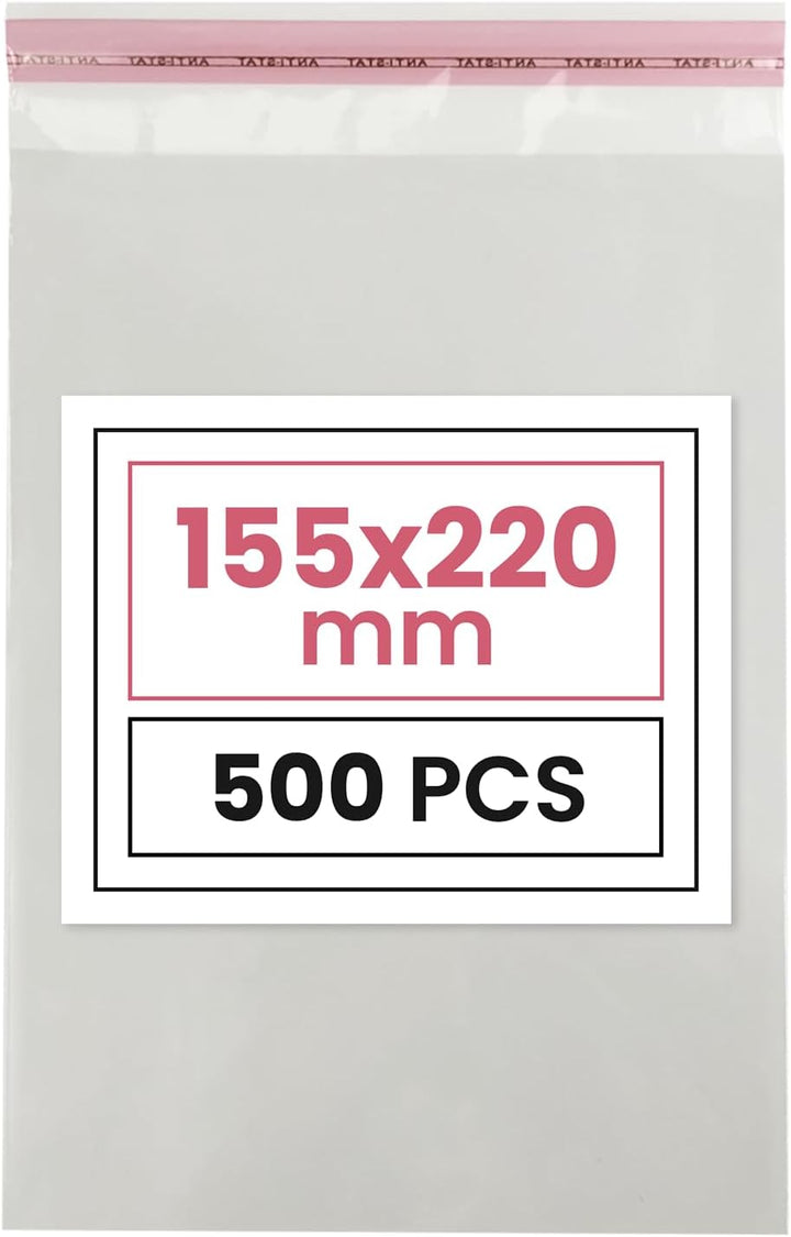 Netuno 500 Flachbeutel PP mit Klappe (3cm) 15,5x22cm selbstklebende Plastikbeutel durchsichtig Cello