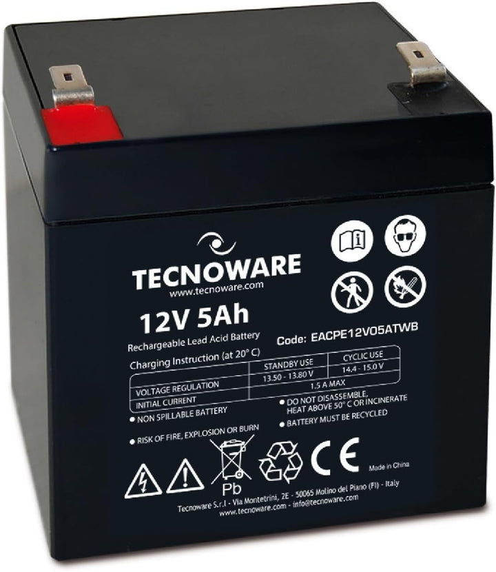 Tecnoware Power Systems - Ersatzbatterie für USV, Videoüberwachung und Alarmsysteme, 12V 5Ah Kapazit