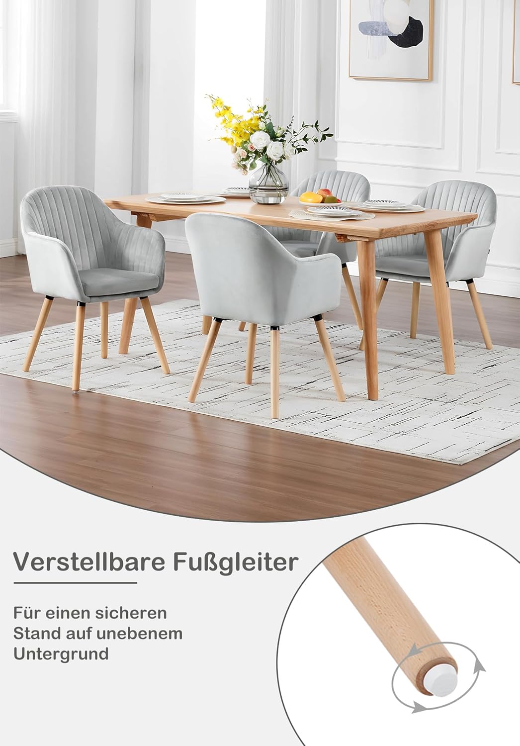 WOLTU 4er Set Esszimmerstühle Küchenstuhl Wohnzimmerstuhl Polsterstuhl Design Stuhl mit Armlehne Sam