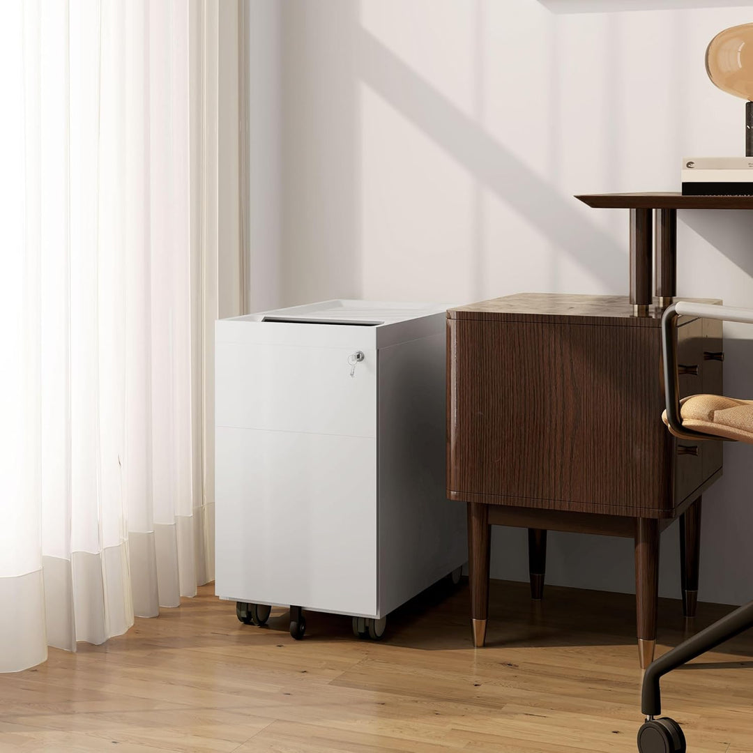 HOMCOM Rollcontainer mit 2 Schubladen, Aktenschrank mit Schloss, Oben Umschlag, Büroschrank für A4 L