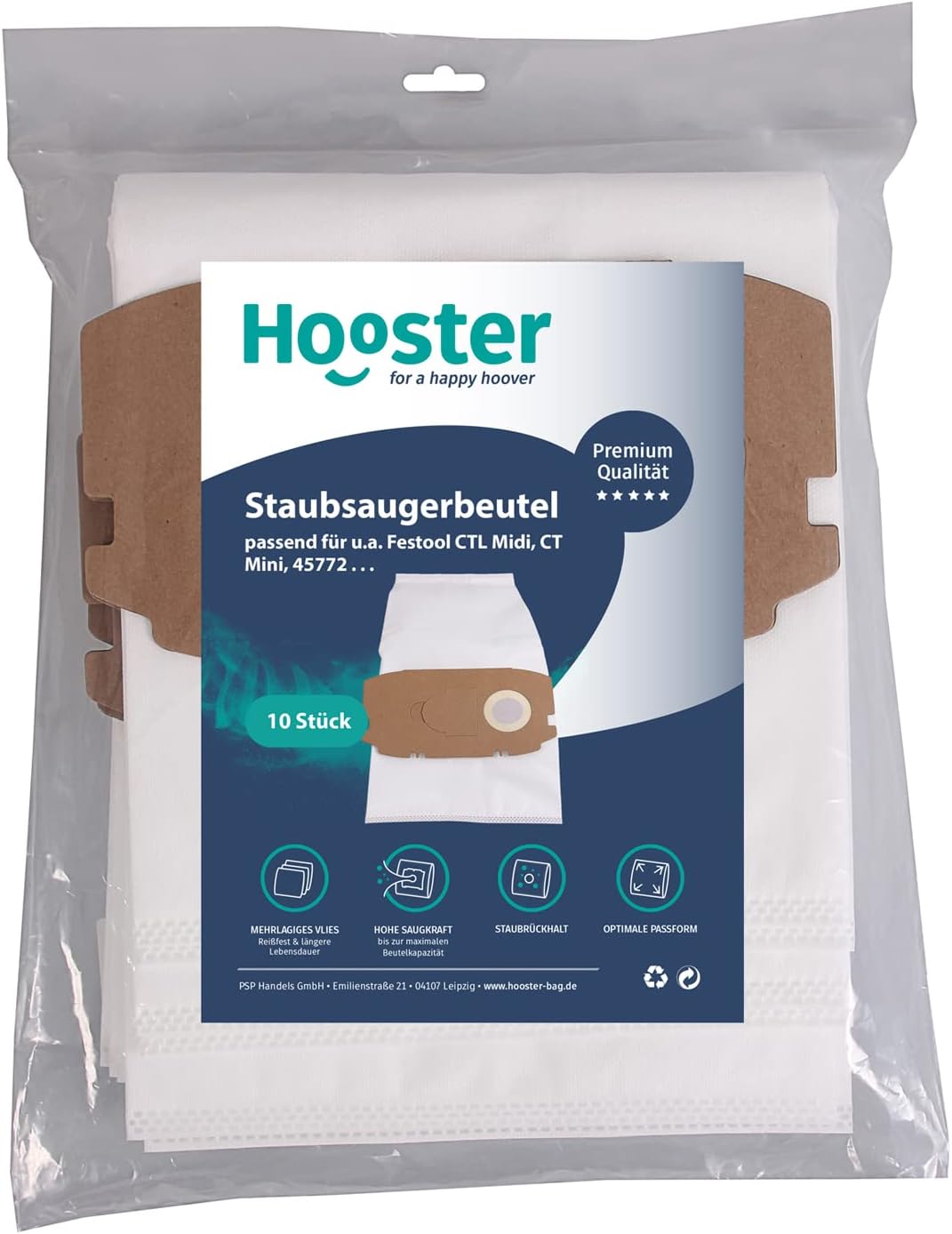 Hooster 10 Stück Staubsaugerbeutel passend für Festool CTL Midi / 456772/498410 / bis Baujahr 2018