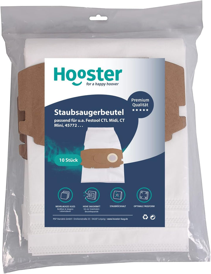 Hooster 10 Stück Staubsaugerbeutel passend für Festool CTL Midi / 456772/498410 / bis Baujahr 2018
