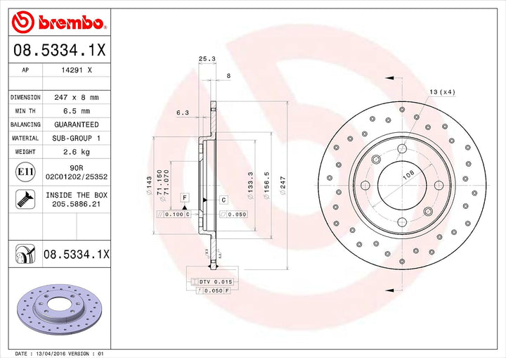 BREMBO 08.5334.1X Bremsscheiben