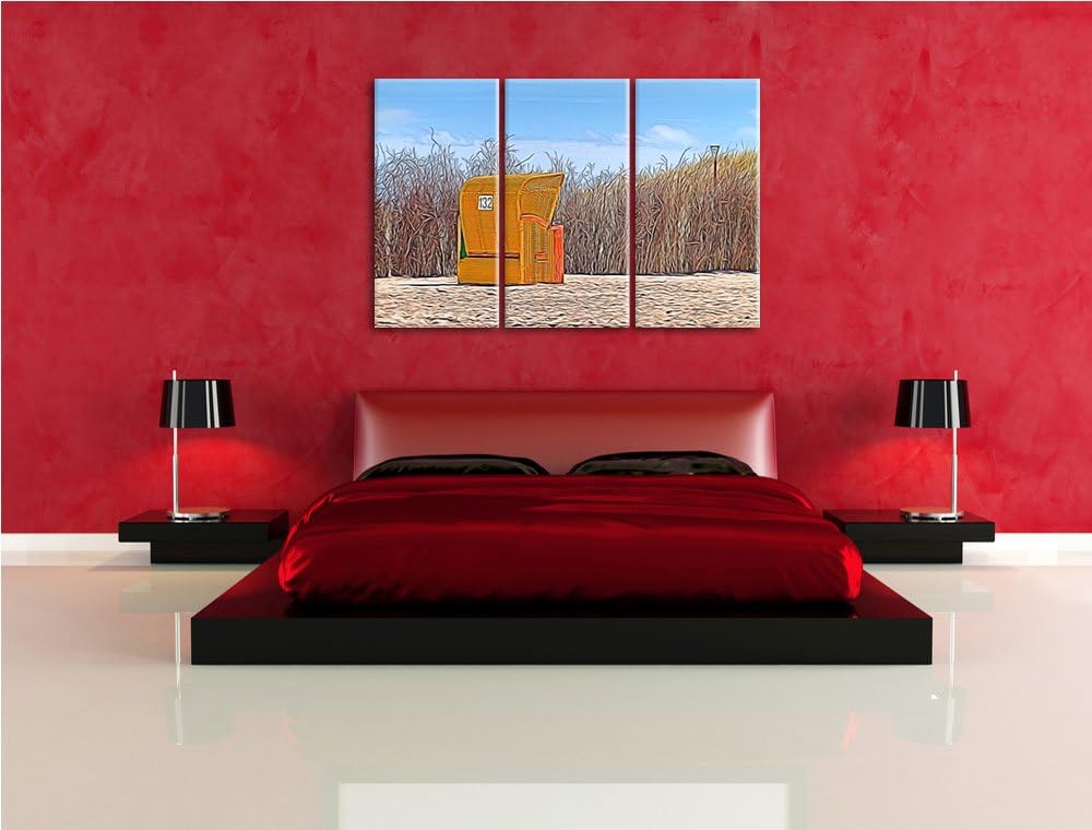 gelber Strandkorb NewArt 3-Teiler Leinwandbild 120x80 Bild auf Leinwand, XXL riesige Bilder fertig g