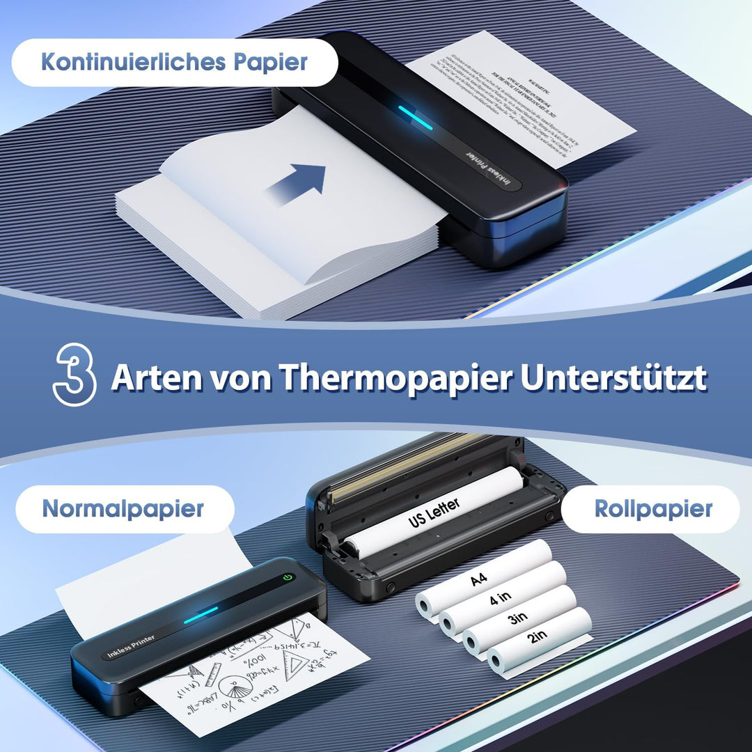ASprink Mobiler Drucker Bluetooth, Thermodrucker A4 M832 Tragbarer Drucker Nur Thermopapier, 300DPI