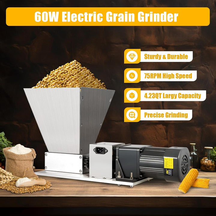 Elektrische Getreidemühle Gerstenmühle Malzbrecher Getreidemühle Edelstahl Gewürzkräutermühle