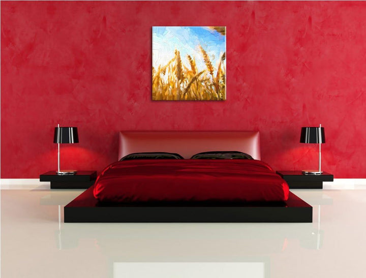 Getreide im Sonnenlicht, Format: 70x70 auf Leinwand, XXL riesige Bilder fertig gerahmt mit Keilrahme