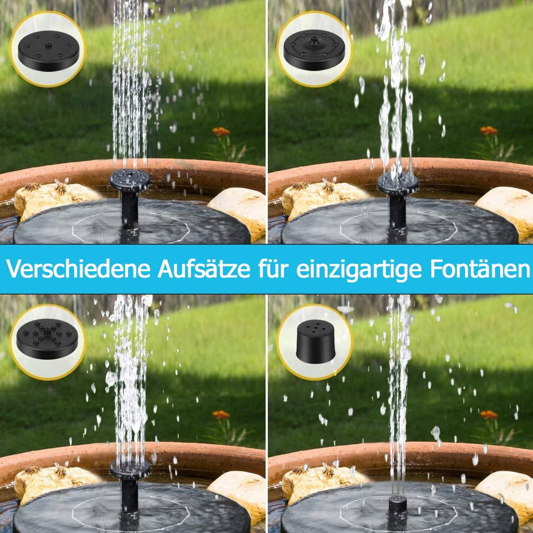 Solarbrunnen Wasser-Fontäne für draussen - 16 cm Schwimmende Solar Wasserpumpe mit 5 wechselbaren Au