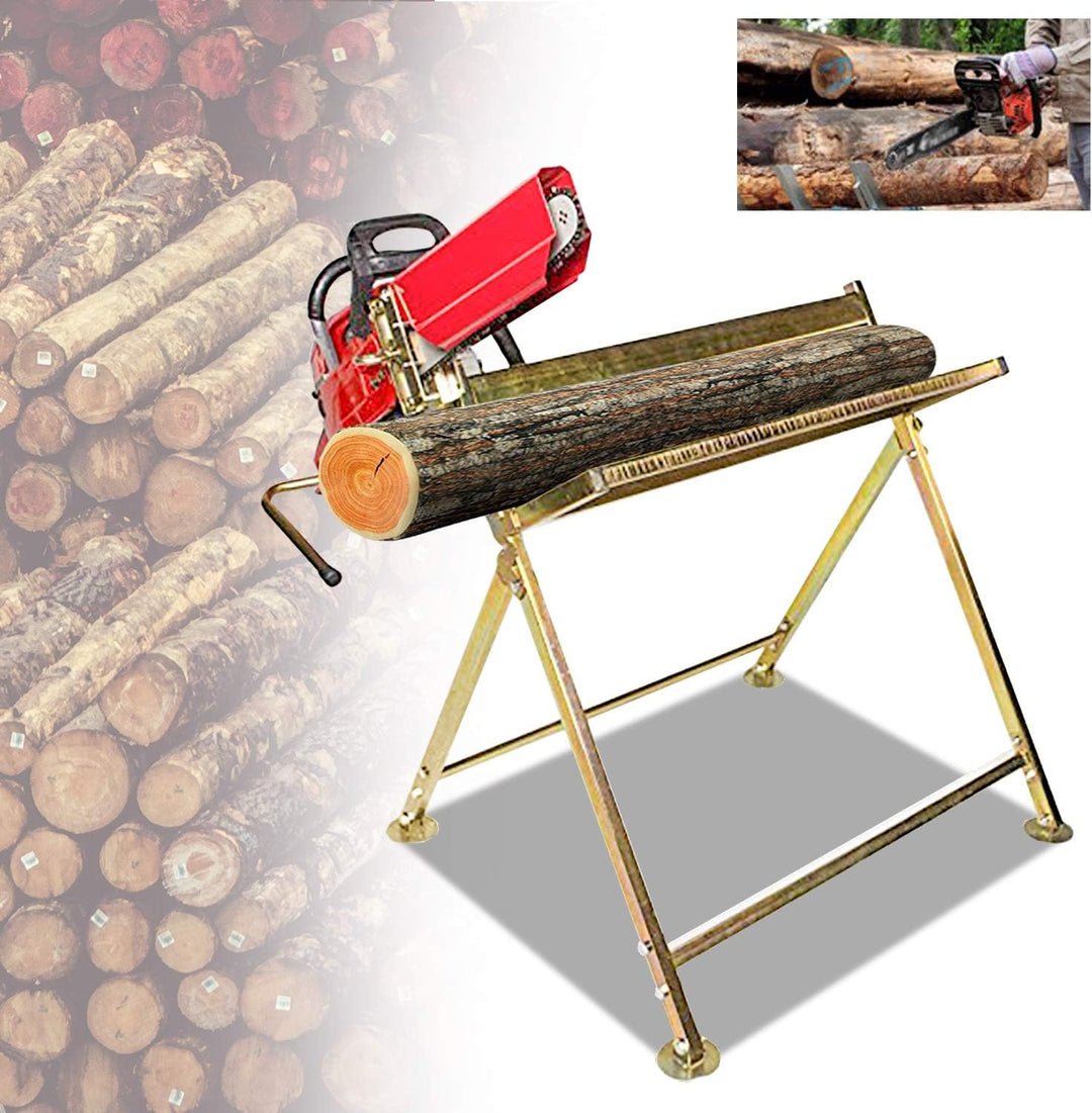 Daromigo Sägebock mit Kettensägen-Halterung, Kettenschutz, Messstab, 81x72x78,5 cm, Stabile Sägestän