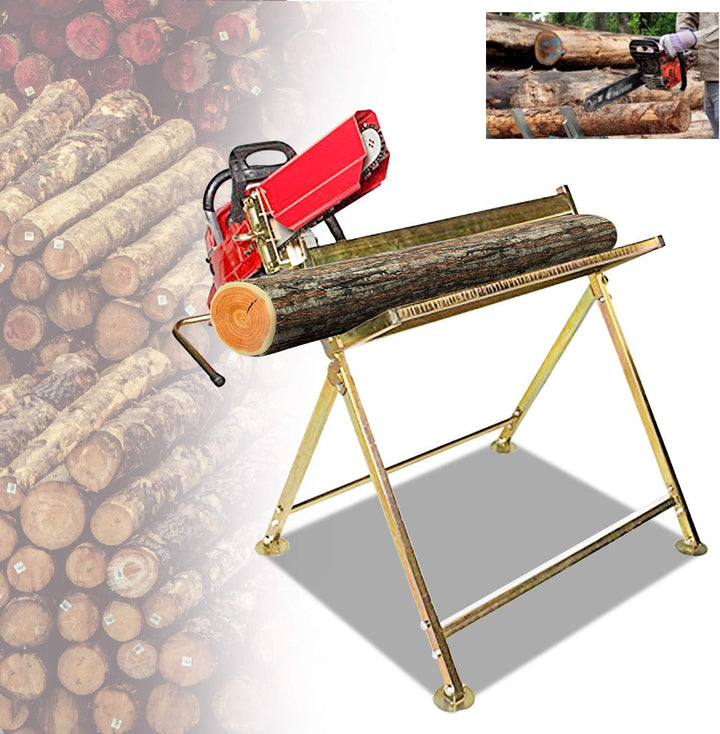 Daromigo Sägebock mit Kettensägen-Halterung, Kettenschutz, Messstab, 81x72x78,5 cm, Stabile Sägestän
