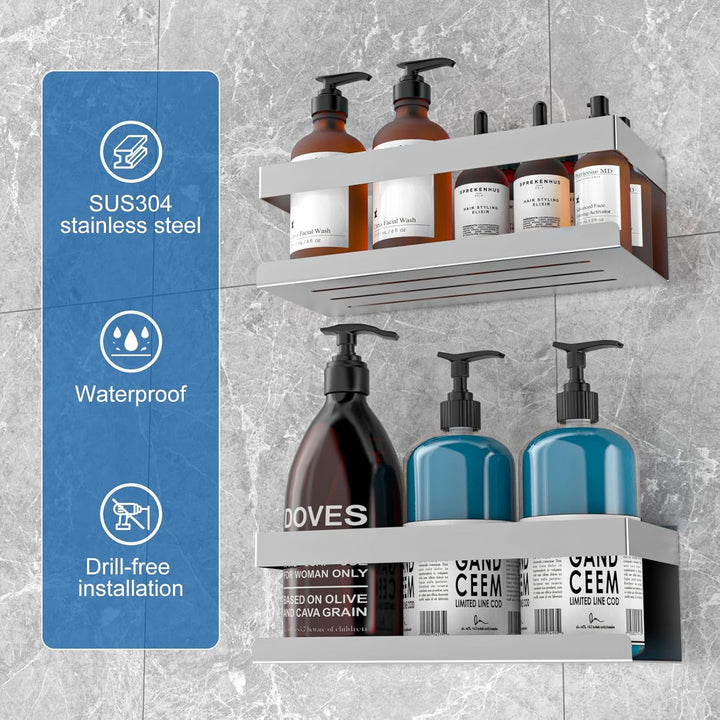 UUlioyer Duschablage ohne Bohren, Duschregal aus Edelstahl SUS304, 2 Stück Badezimmer Regal Organize