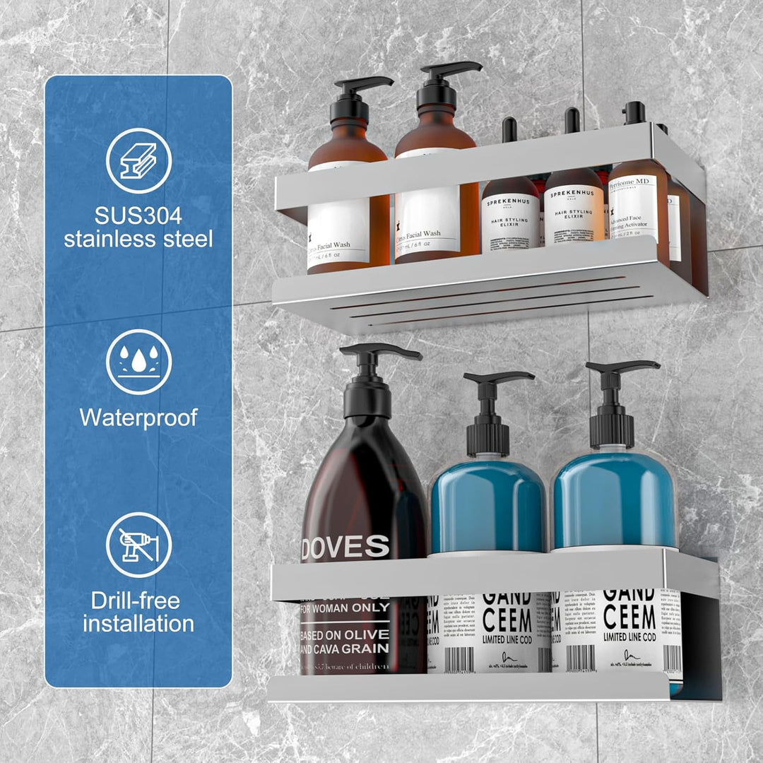 UUlioyer Duschablage ohne Bohren, Duschregal aus Edelstahl SUS304, 2 Stück Badezimmer Regal Organize