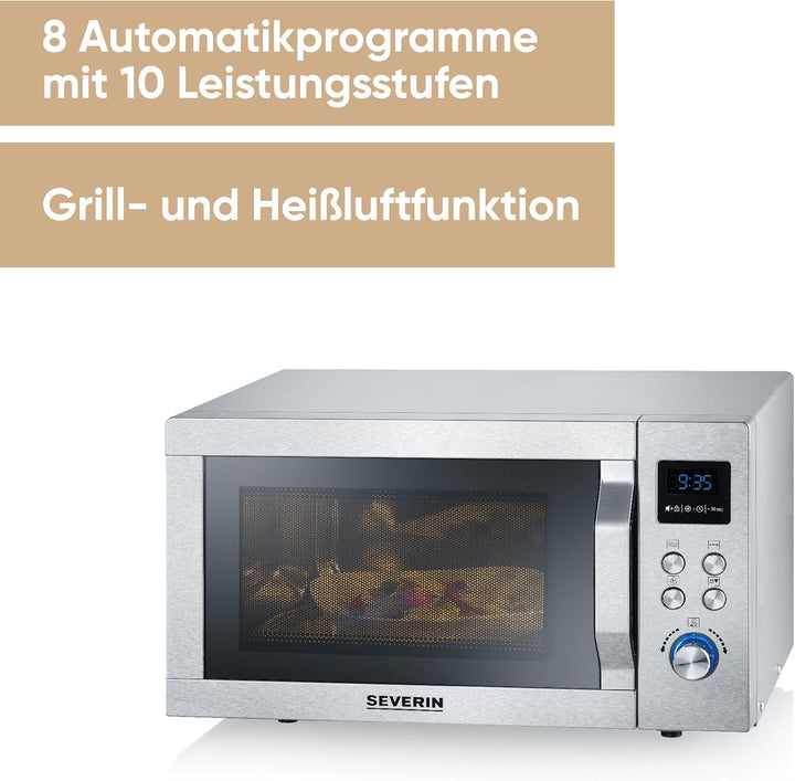 SEVERIN Mikrowelle mit Grill und Heissluftfunktion 3-in-1, Mikrowellengerät zum Auftauen, Garen und