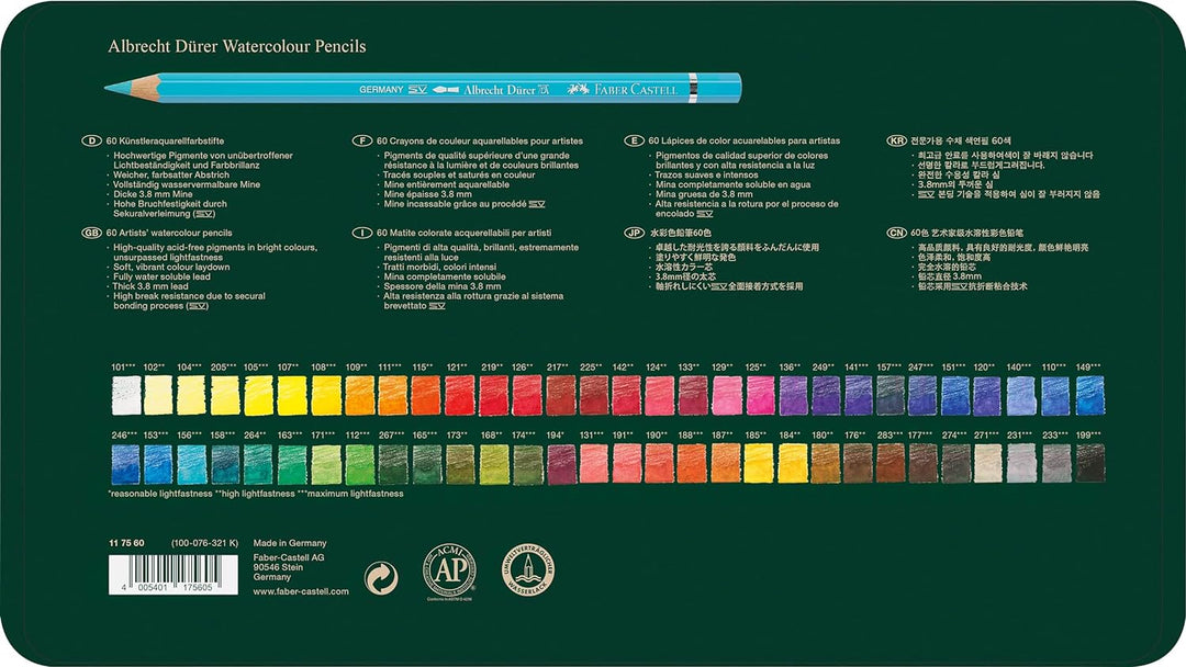 Faber-Castell 117560 - Aquarellstift Albrecht Dürer Blechetui 60er 60 Stück (1er Pack) Metalletui Si