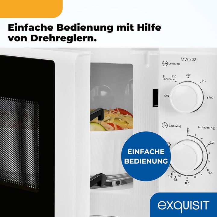 Exquisit Mikrowelle MW 802 | 700 W Leistung | 20 L Garraum | kompakte Mikrowelle mit Edelstahl Innen