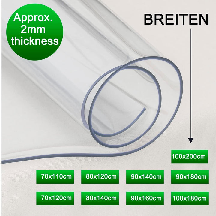 WOLTU Tischdecke 2 mm Wasserdicht Transparent | Durchsichtige Tischfolie aus PVC | Rechteckiger Tisc
