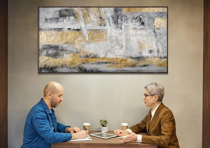 YS-Art Luxus Abstrakt Design Acryl Gemälde auf Leinwand Goldener Horizont handgemalt Wandbilder Wohn