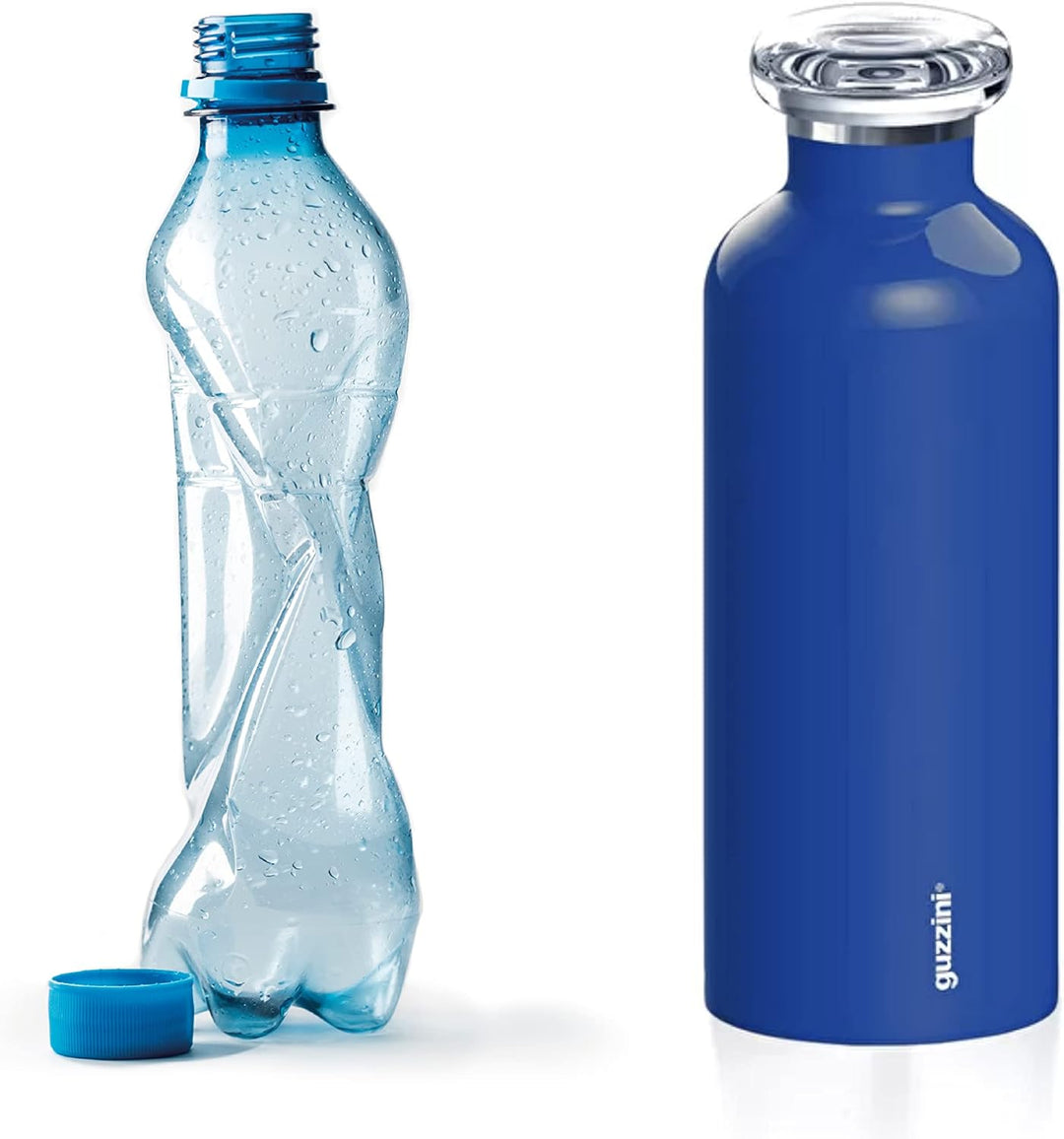 Guzzini - On The Go, ENERGY Thermosflasche, Trinkflasche Edelstahl - Schwarz, Ø 7,3x h21,2 cm | 500