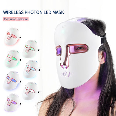 Kabellos Beauty-LED-Gesichtsmaske lichttherapie maske, 7-Farben-Lichtmaske mit 270 Perlen, Wiederauf